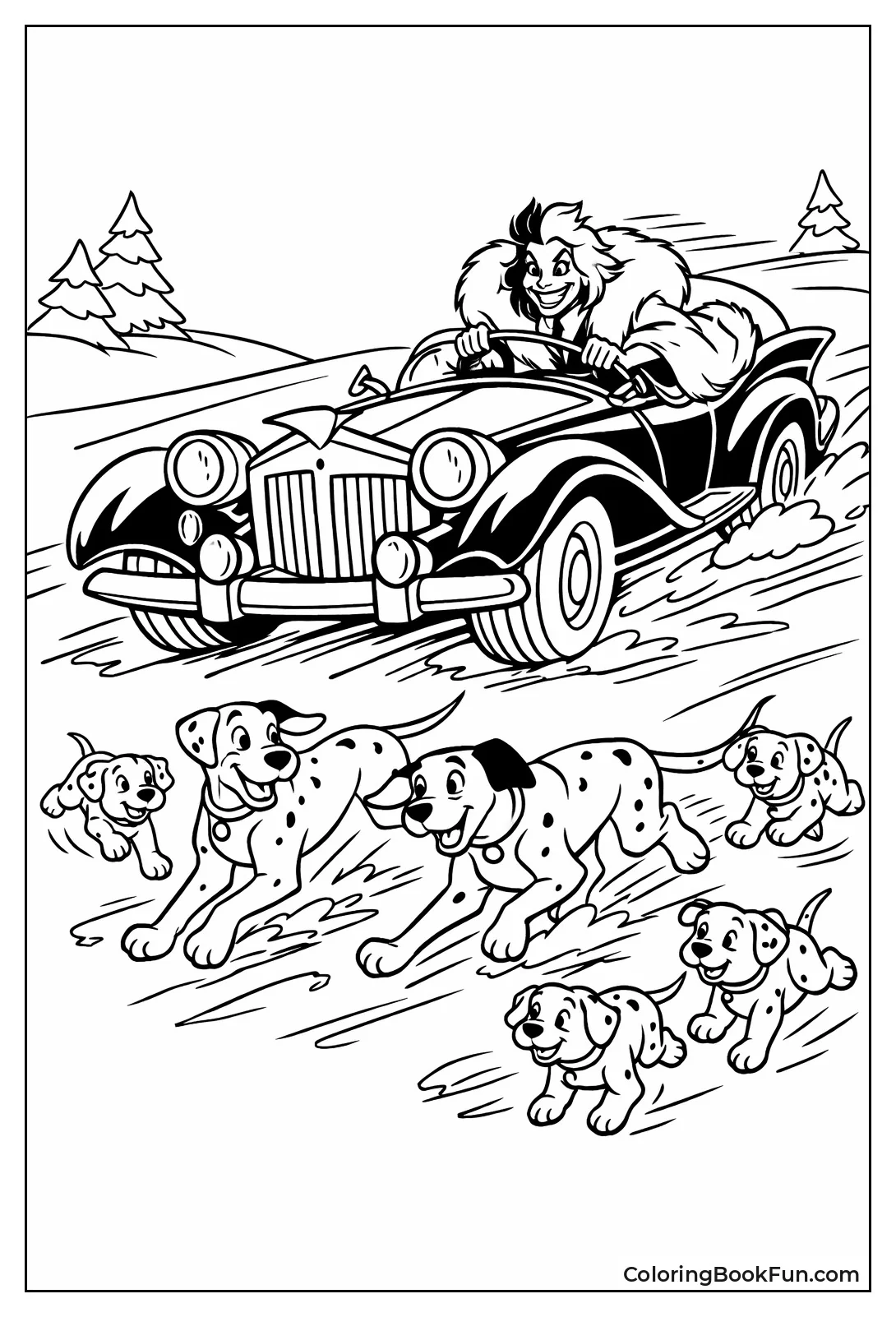Cruella Chases Dogs in Car