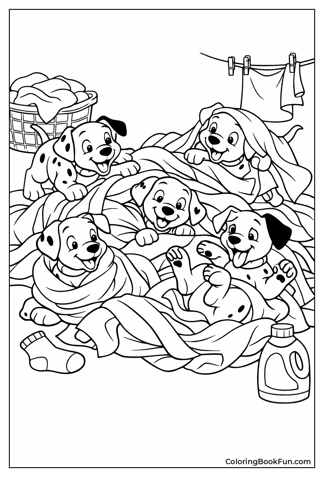 Puppies in Laundry Chaos