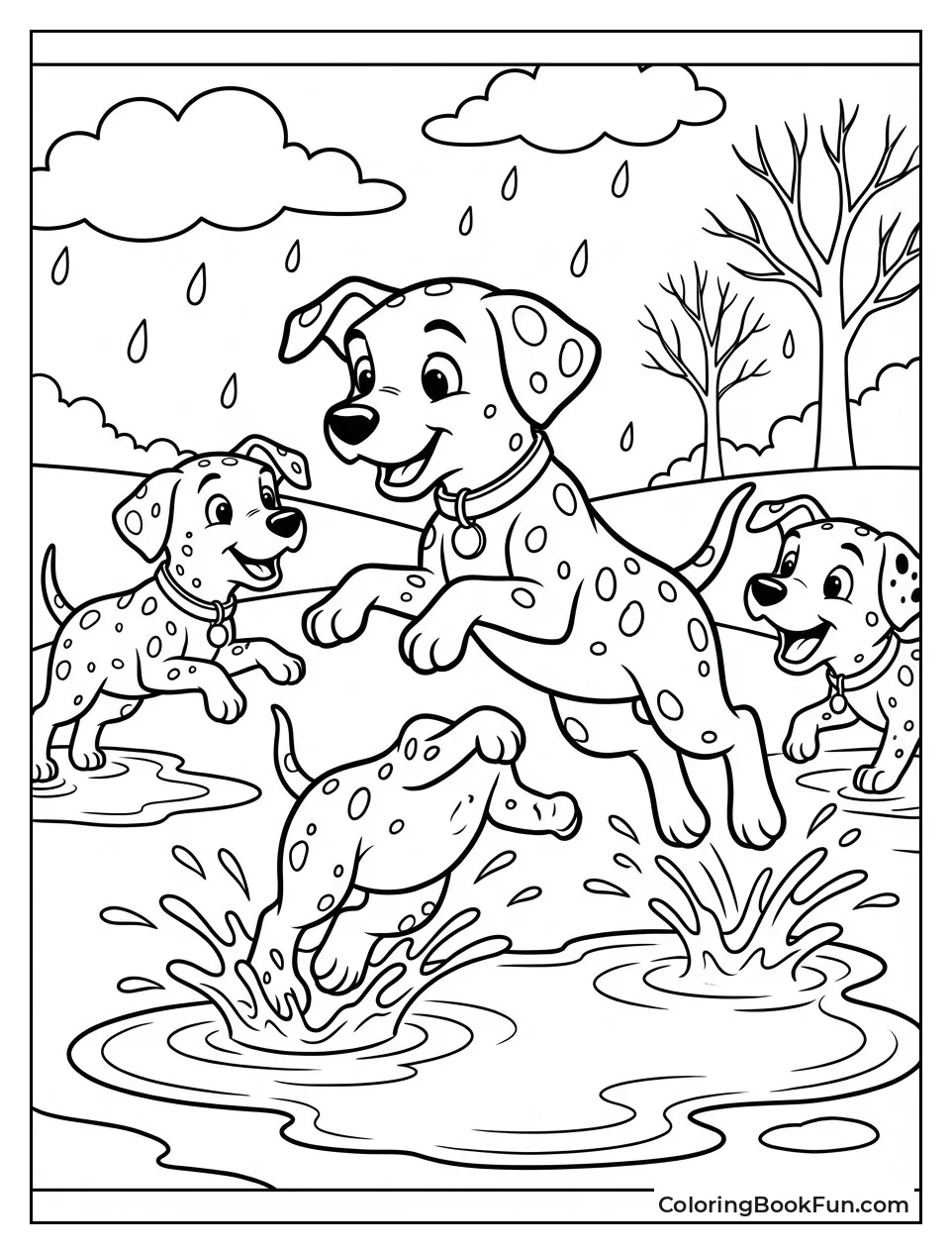 Puppies Jumping in Puddles