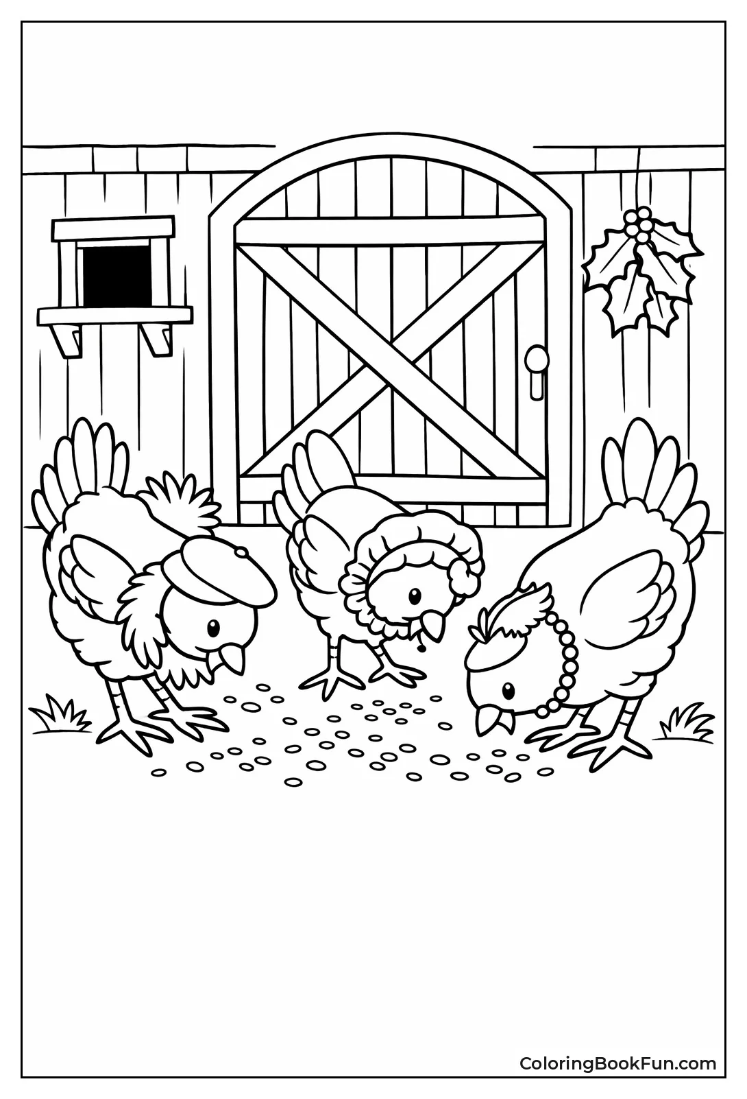 Three French Hens in Barnyard