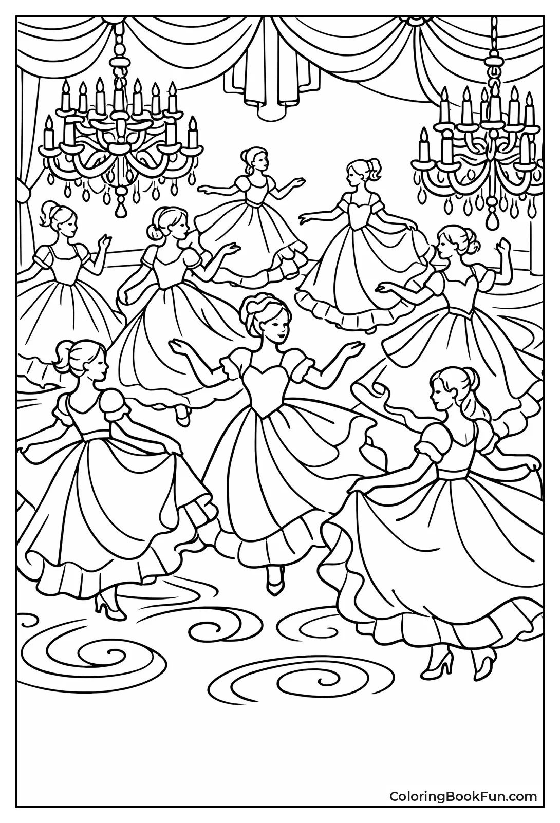 Nine Ladies Dancing in Ballroom