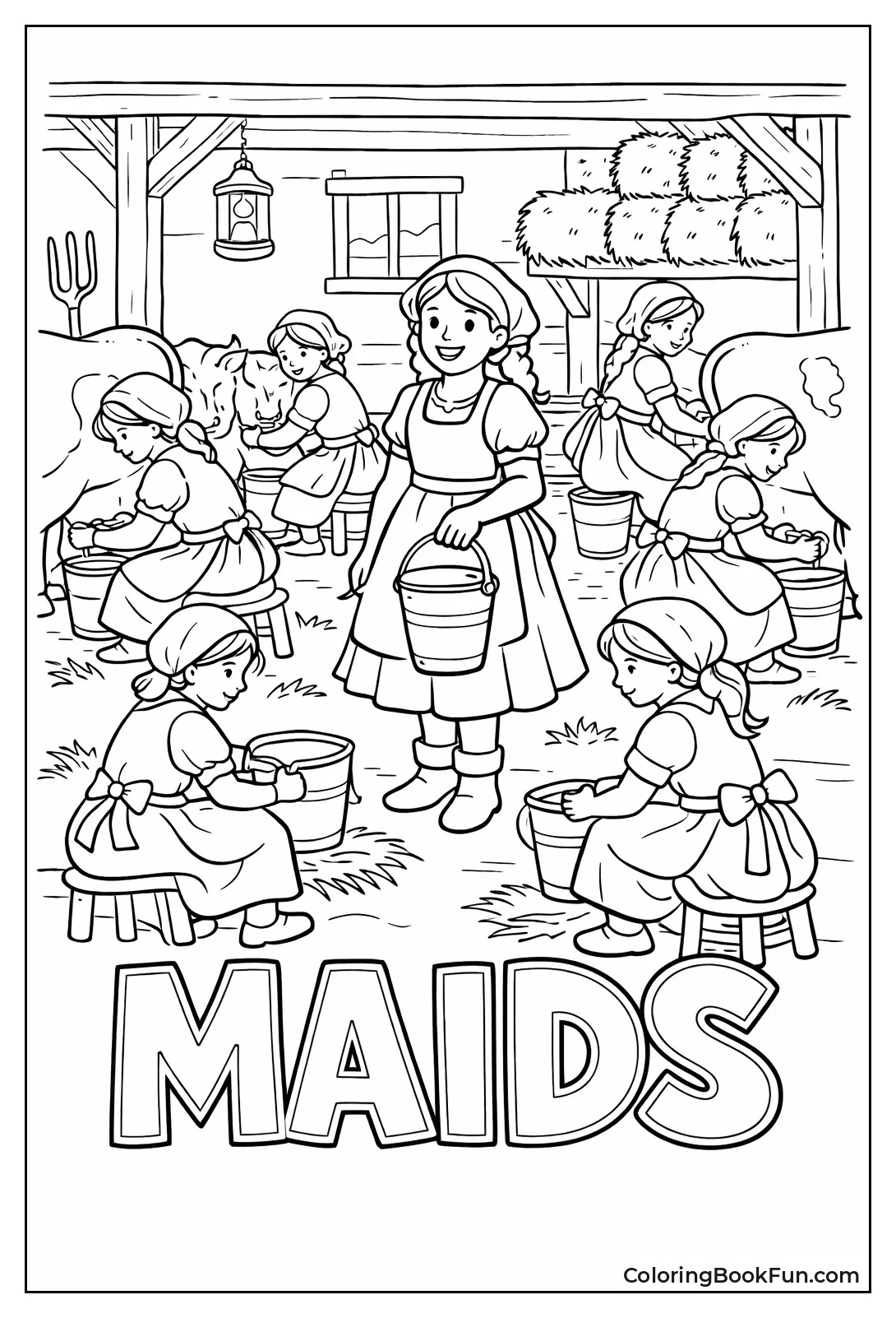 Eight Maids Milking Cows