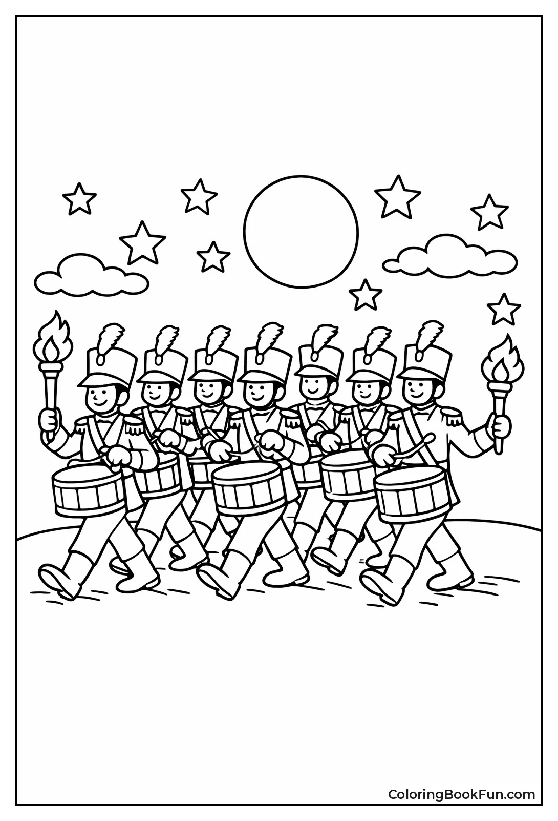 Drummers Marching at Night