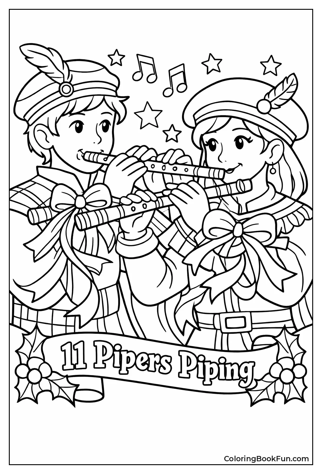 Pipers Playing Ornate Flutes