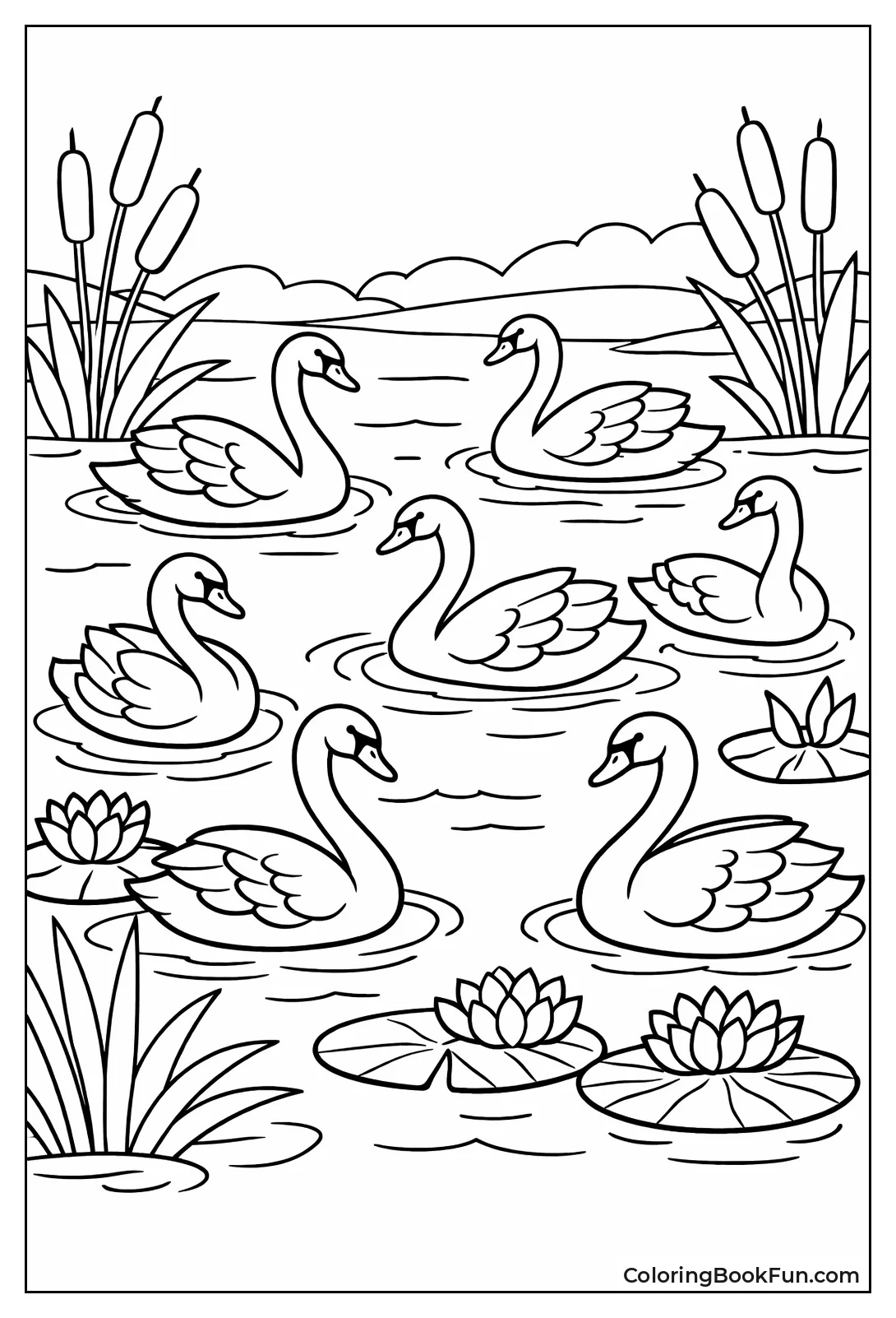 Seven Swans on Pond