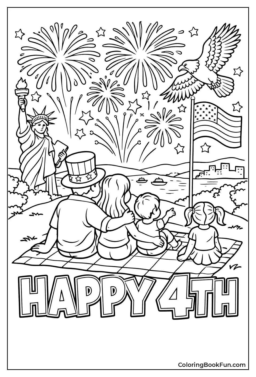 Family Watching Hilltop Fireworks