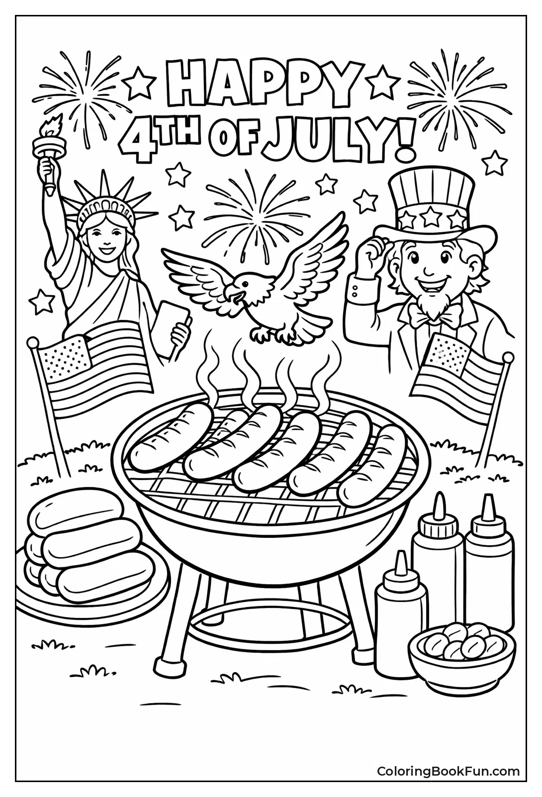 Hot Dogs Sizzling on Grill