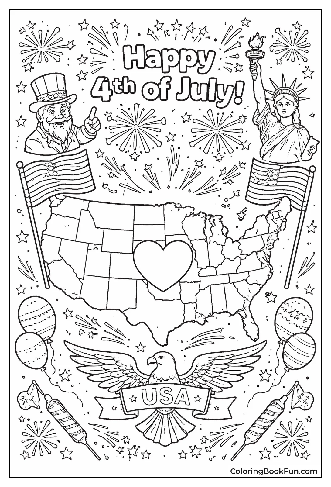 USA Map Outline with Heart