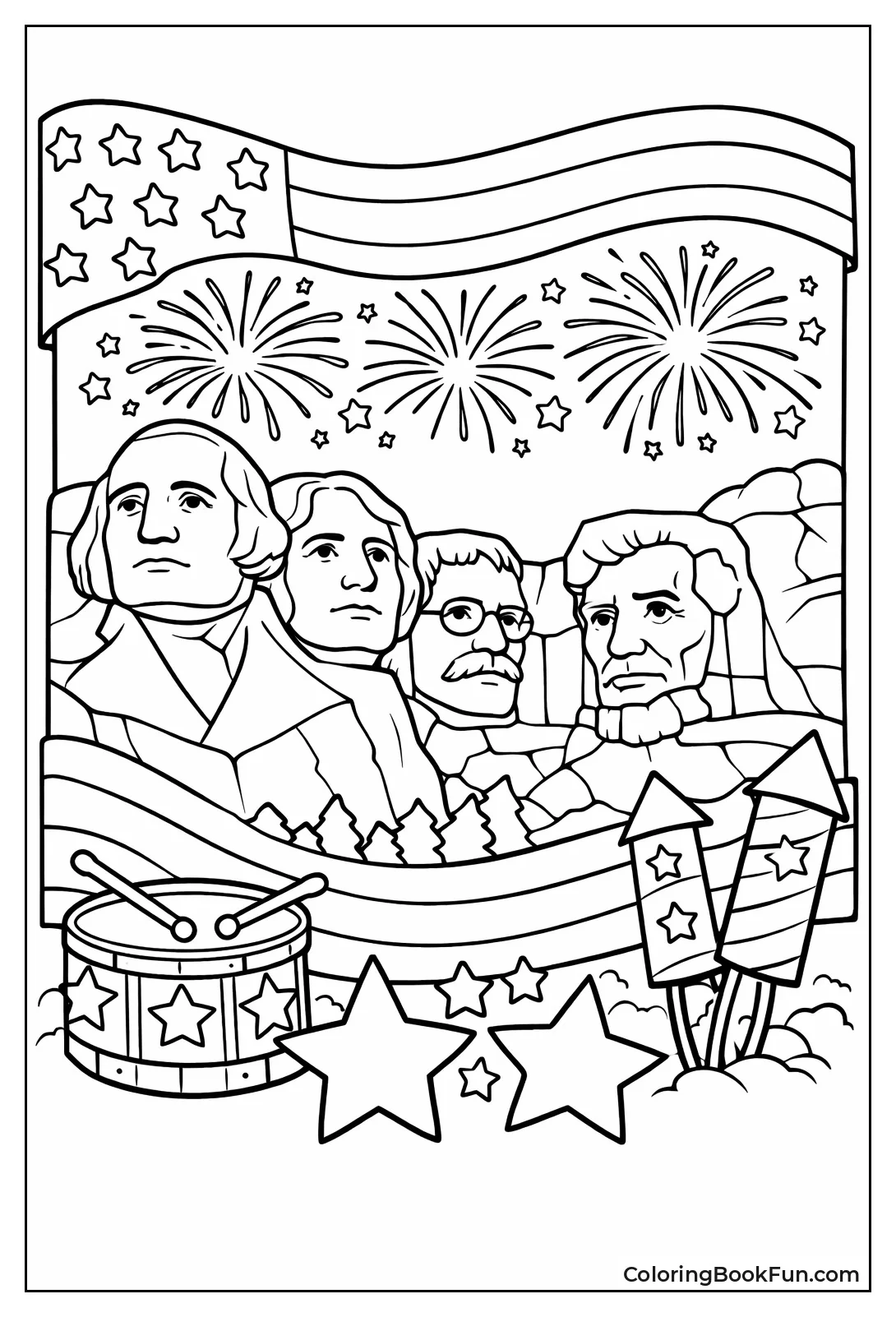 Mount Rushmore with American Flag