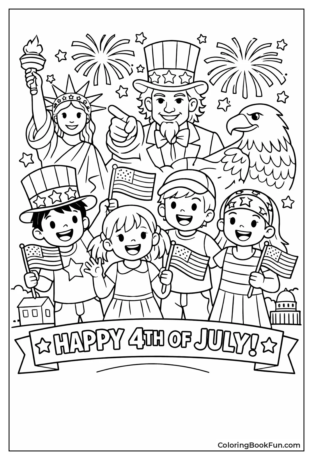 Kids Waving Flags Happily