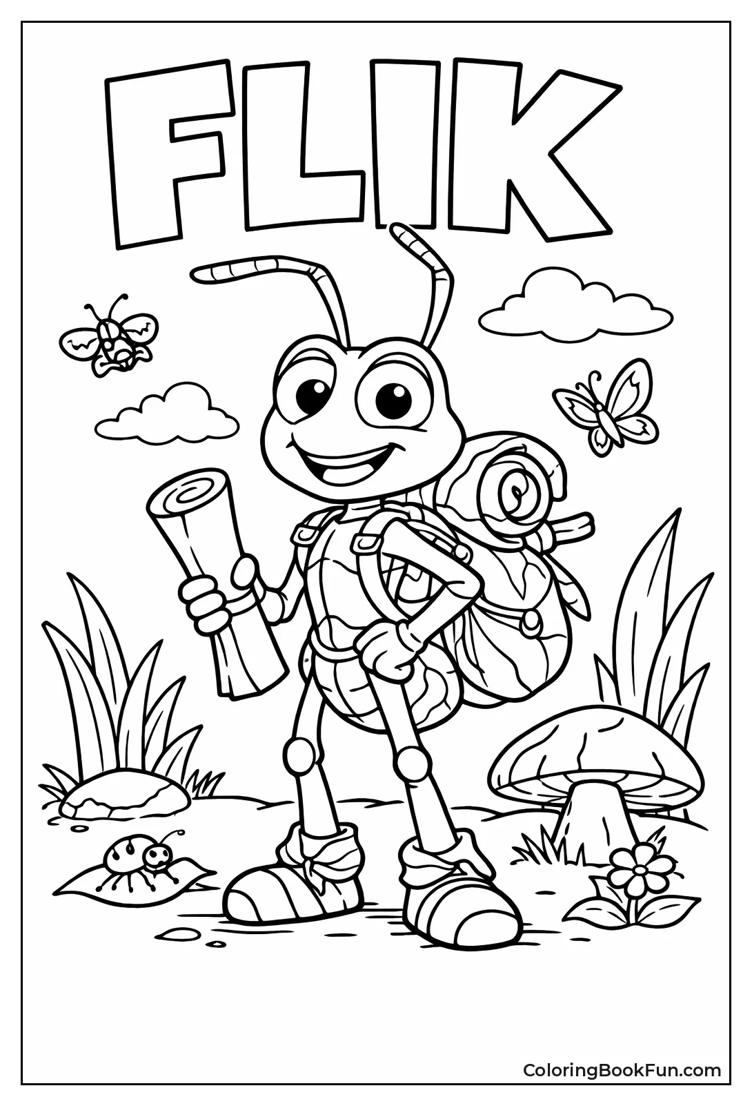 Flik Stands Proudly with Map