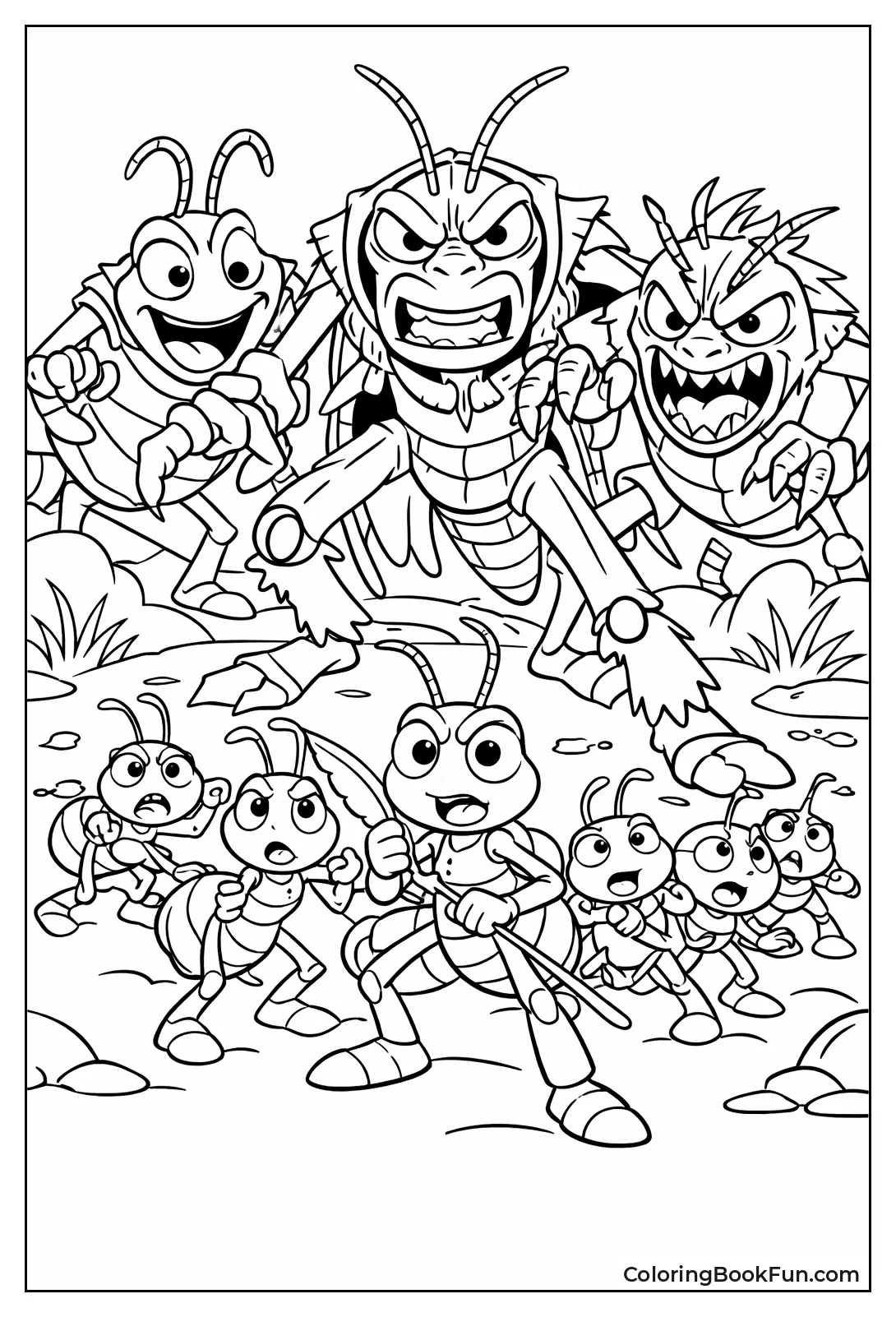 Grasshoppers Loom over Ants