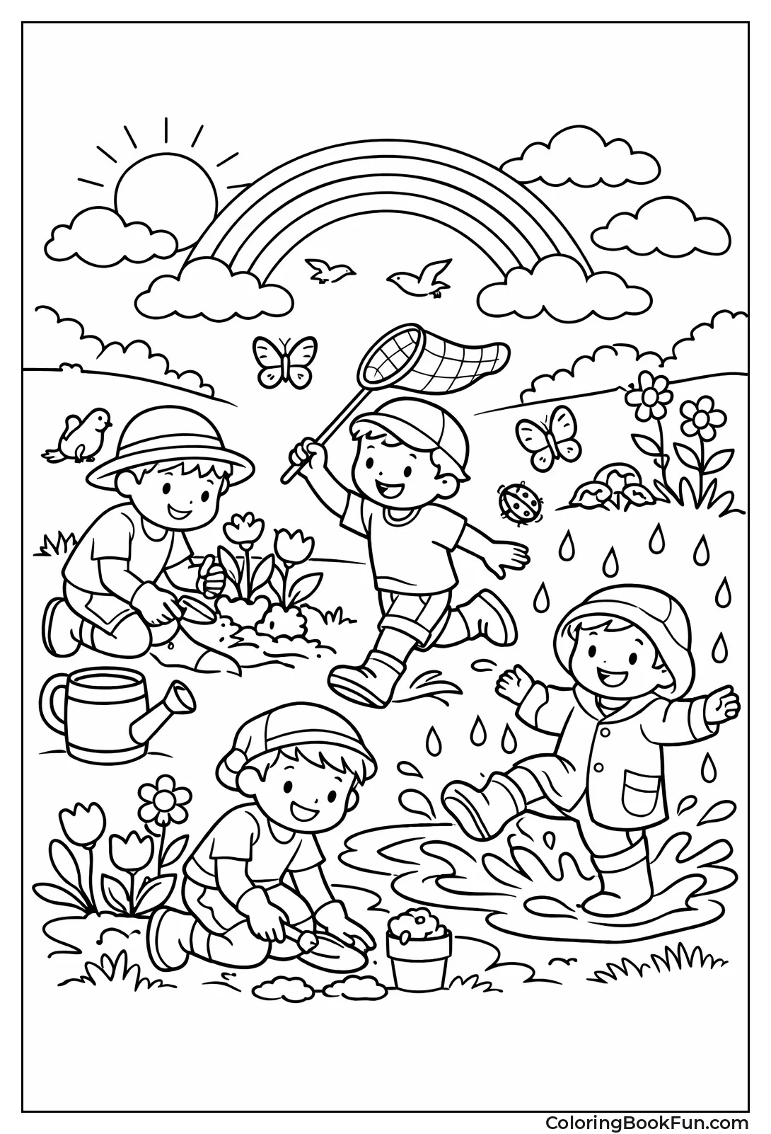 Boys Chasing Spring Butterflies