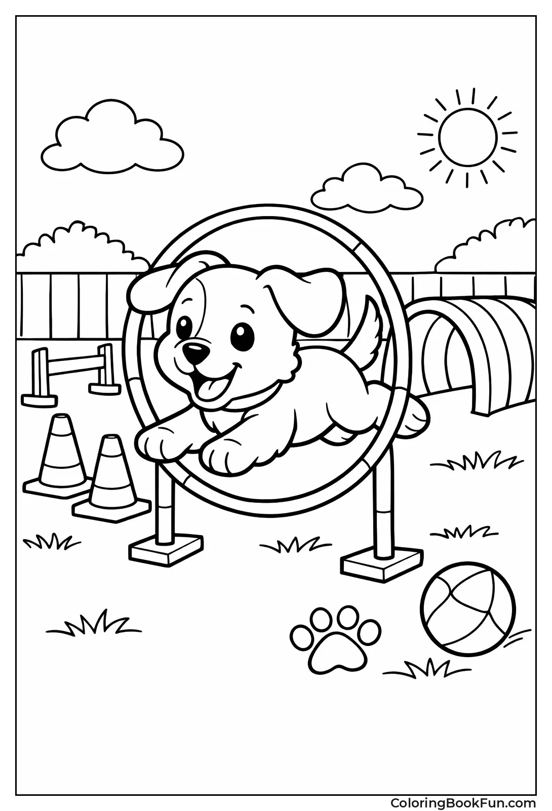 Puppy Jumping through Hula Hoop