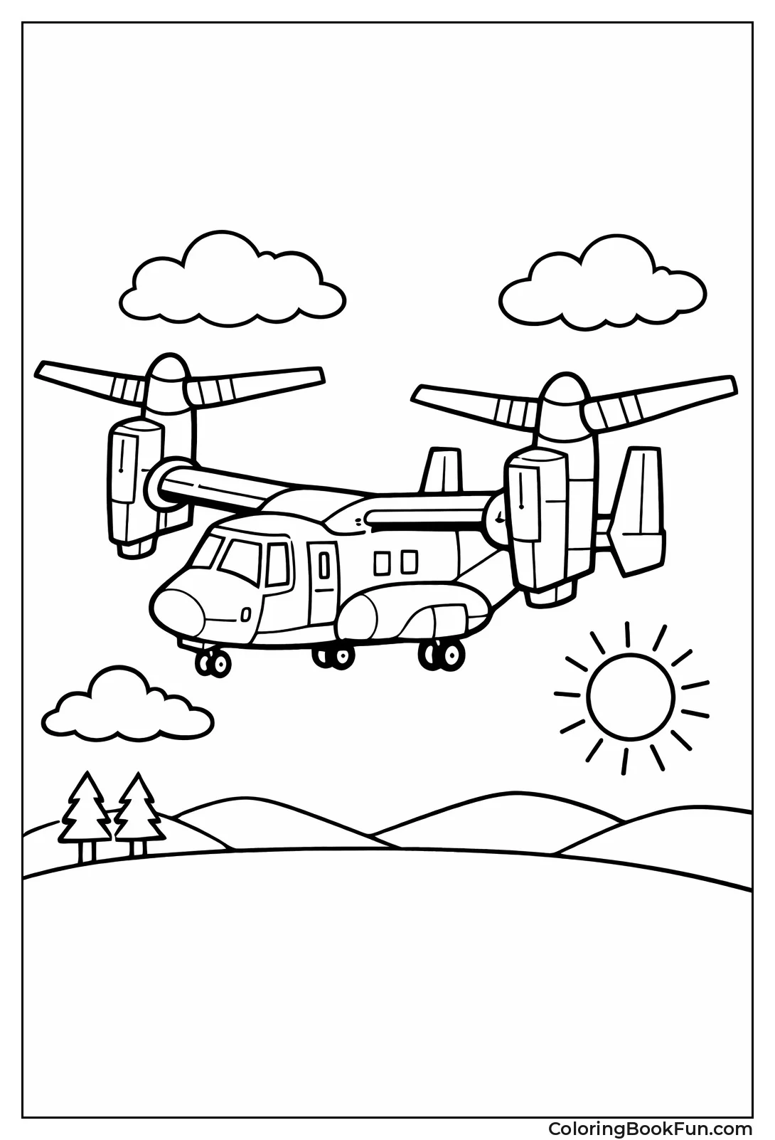 Tiltrotor Osprey Hovers in Air