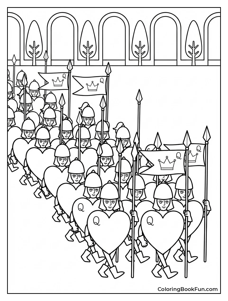 Card Soldiers March in Rows