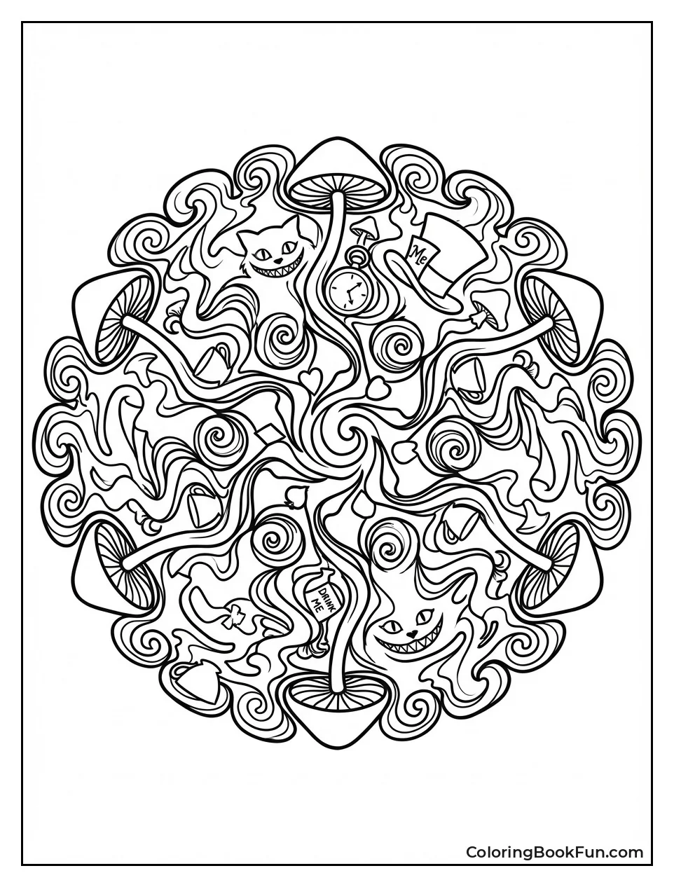 Trippy Alice Mushroom Mandala Swirls