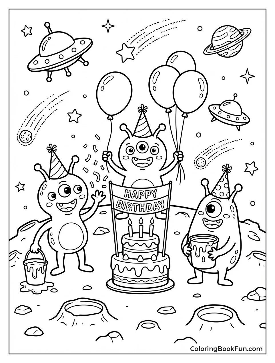 Aliens Party with Birthday Cake