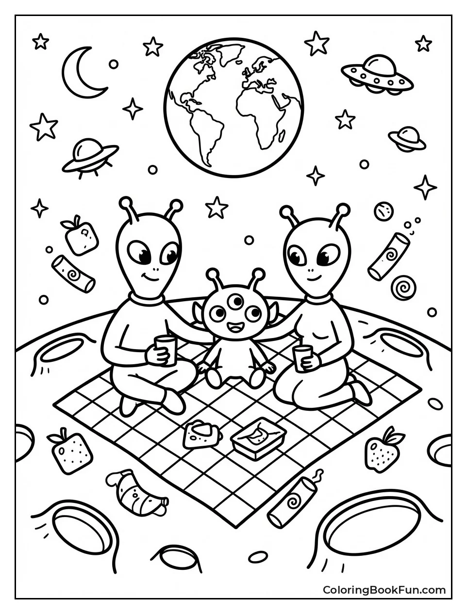 Alien Family Picnics on Crater