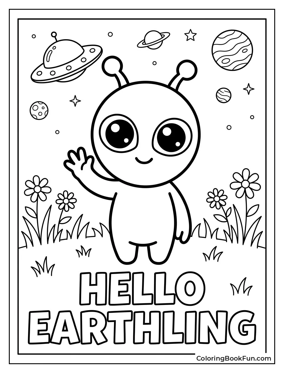 Friendly Alien Greets on Grass