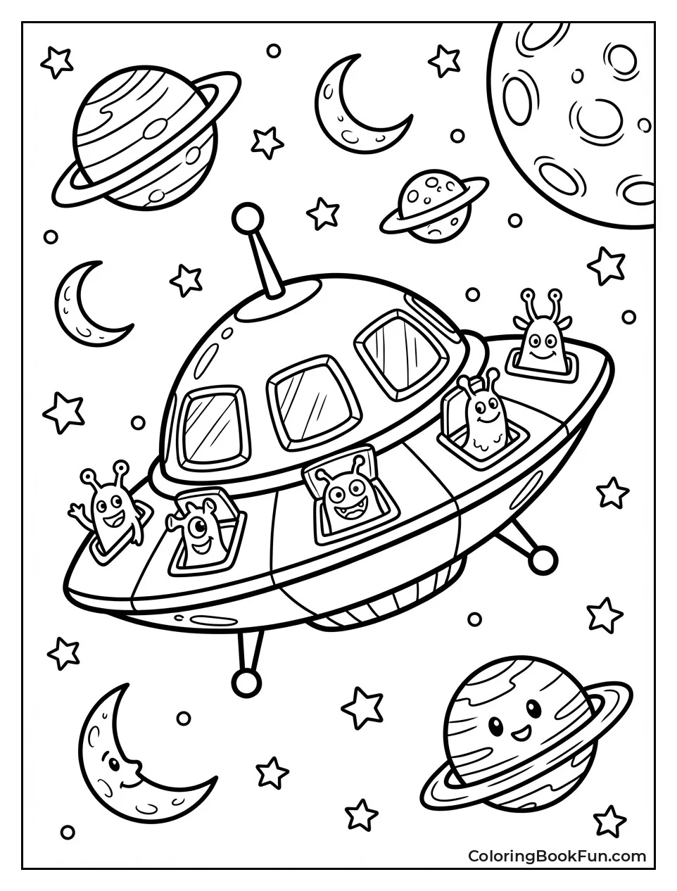 UFO Soars with Peeking Aliens