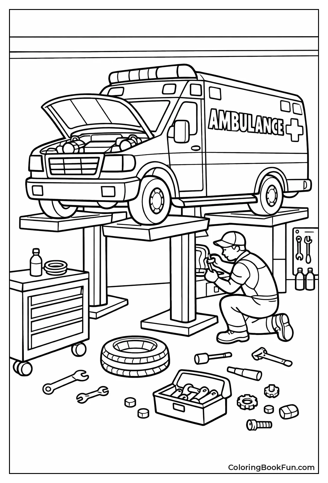 Ambulance in Repair Garage