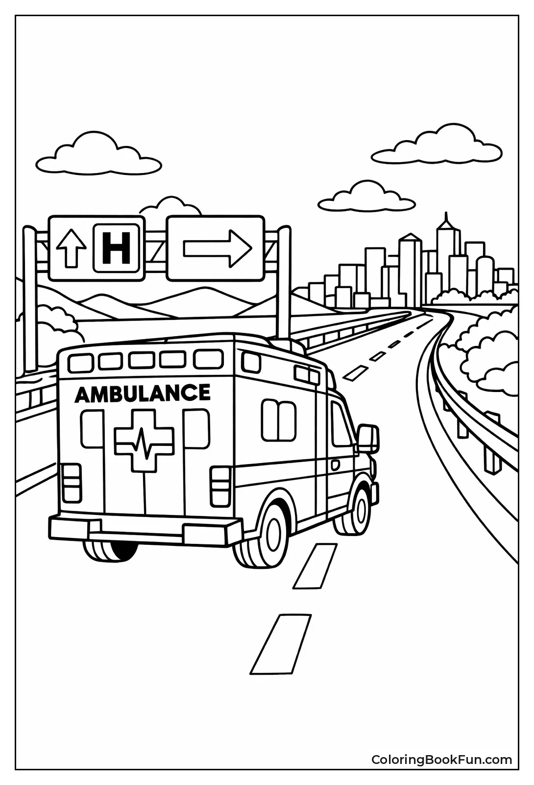 Ambulance Drives Highway Route