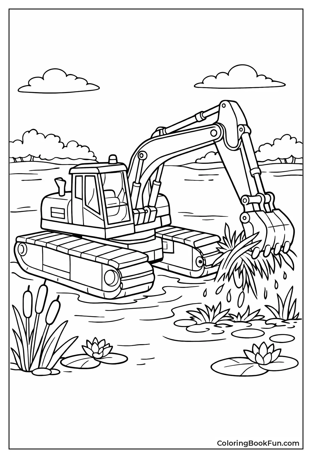 Amphibious Excavator Floating in Swamp