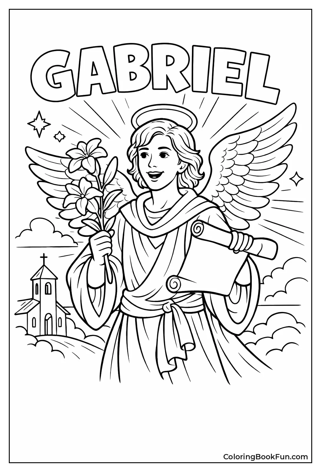 Gabriel Holding Lily and Scroll