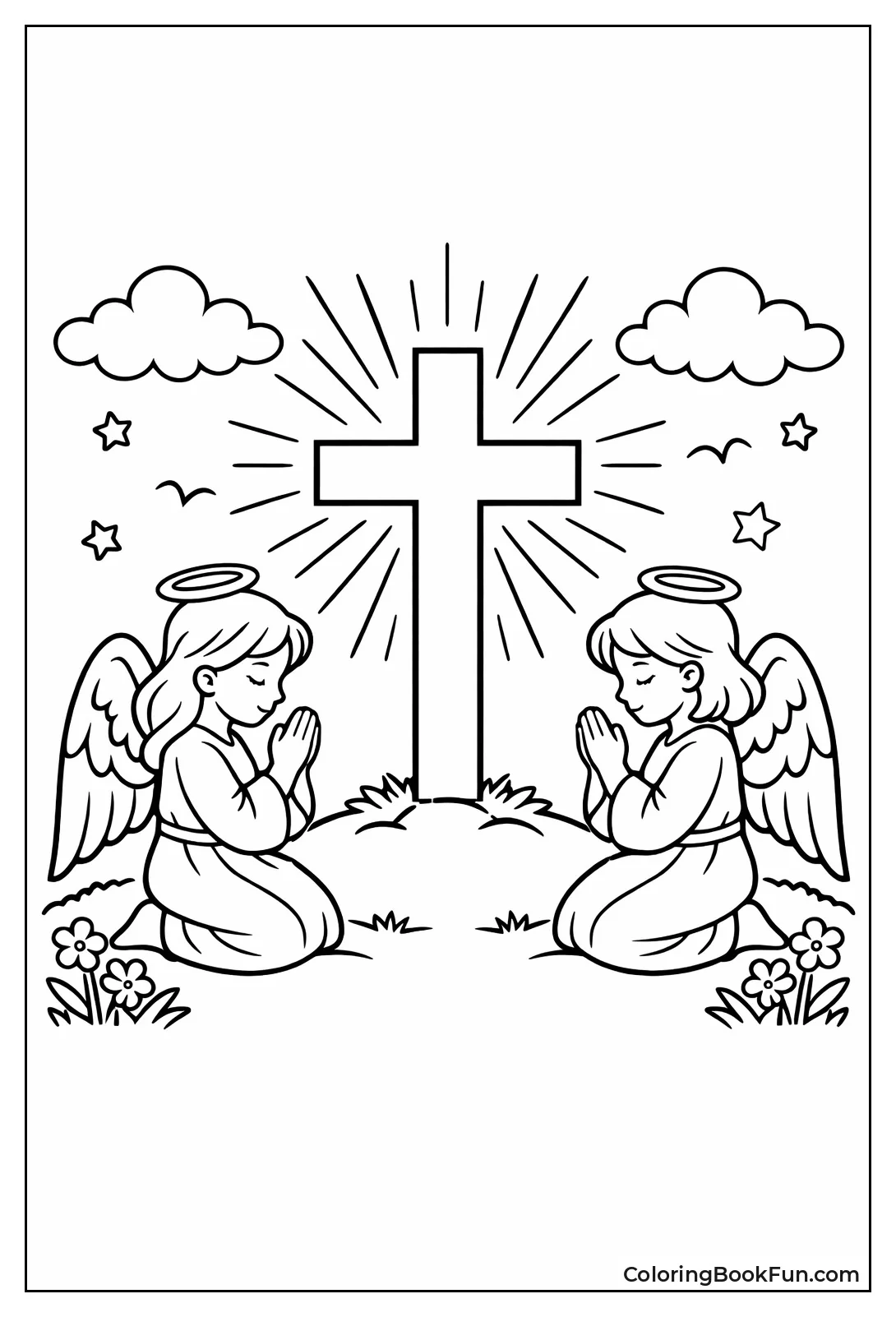 Angels Kneel by Shining Cross