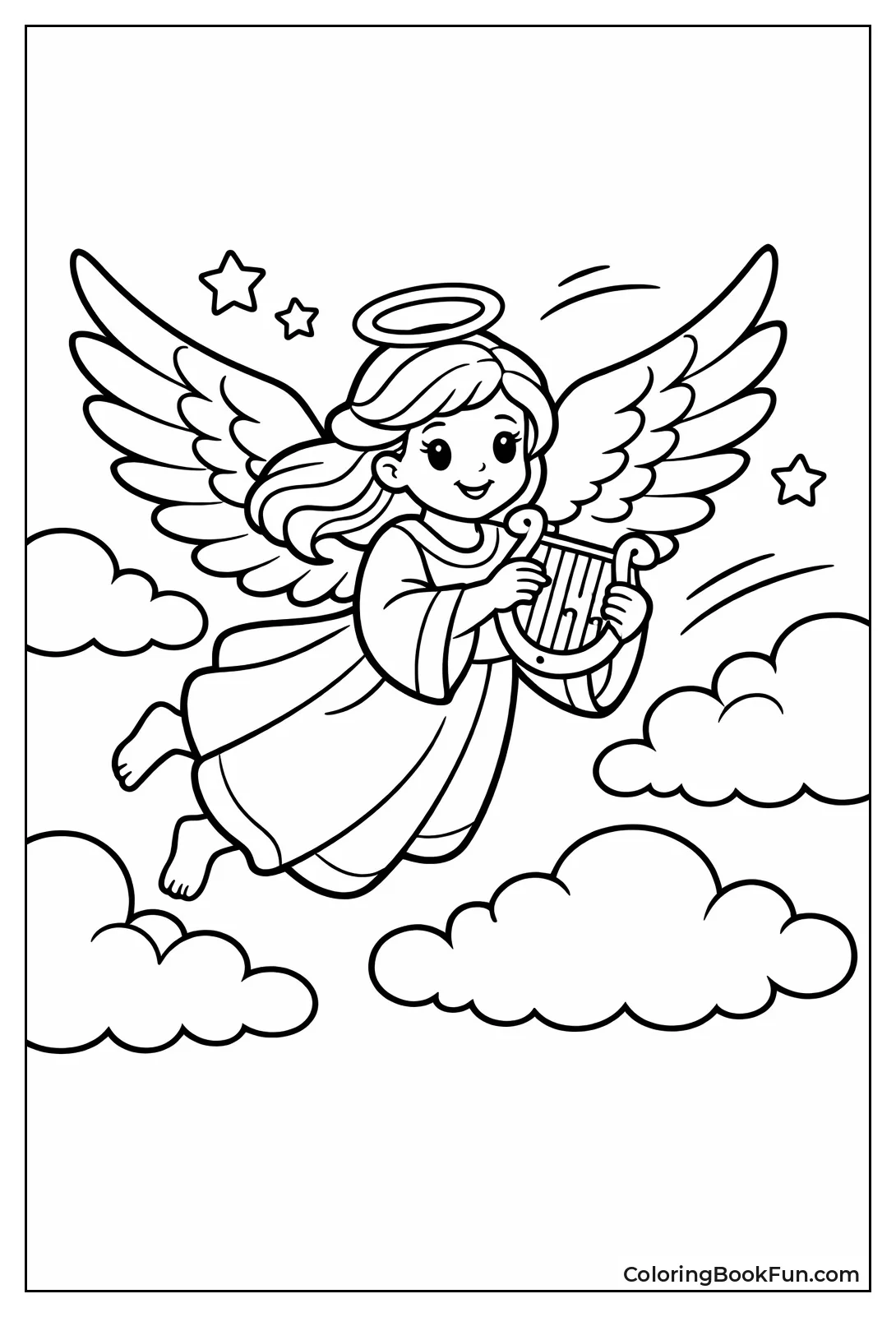 Angel Soaring through Fluffy Clouds