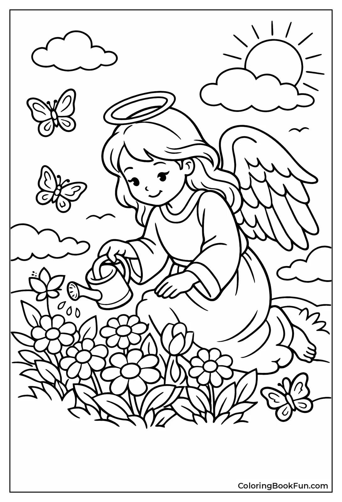 Angel Tending Heavenly Garden Flowers