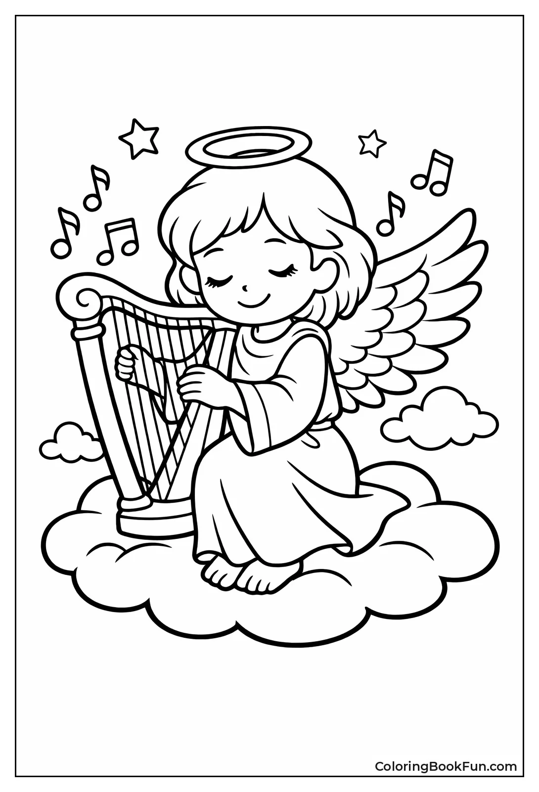 Angel Playing Golden Harp