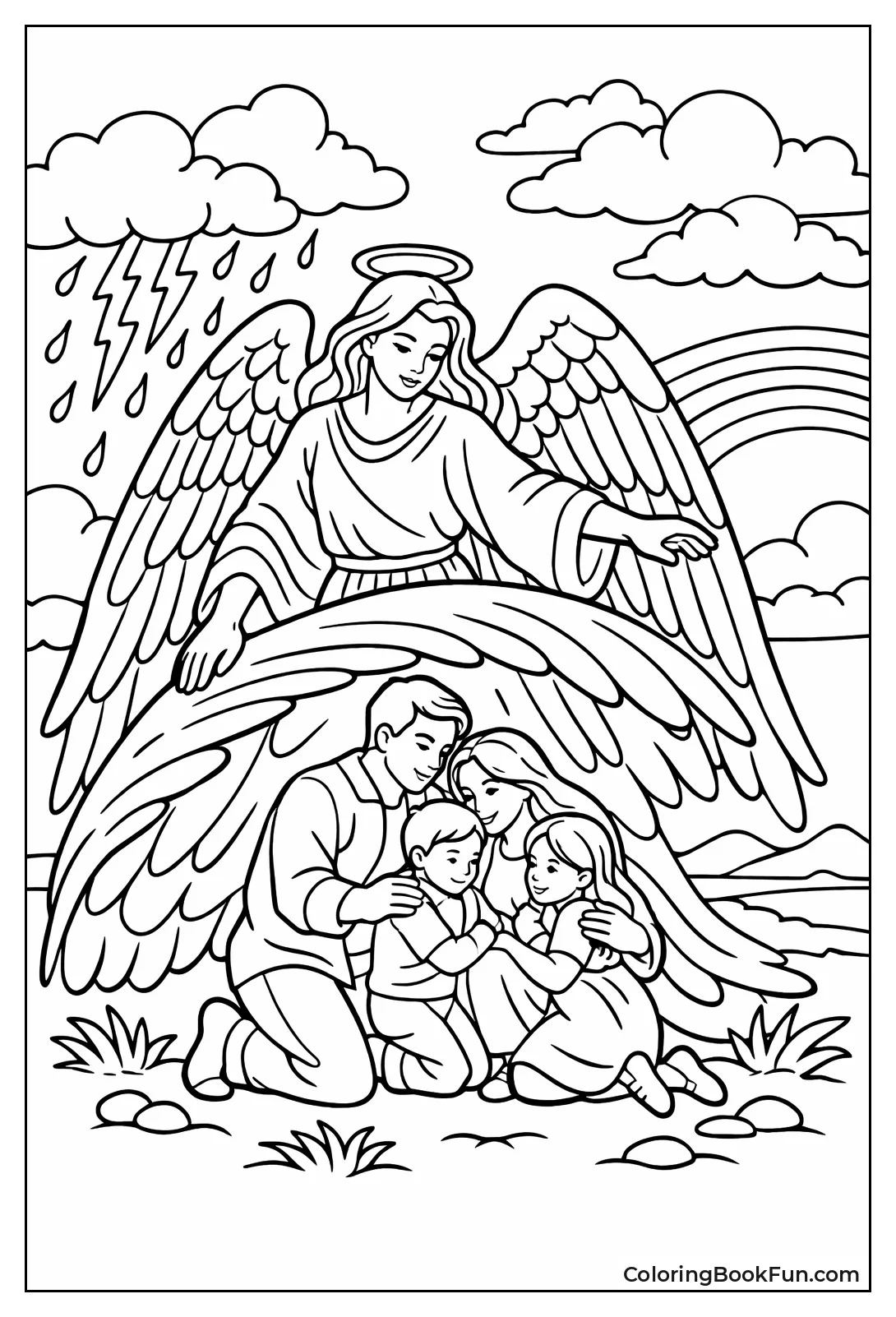 Angel Shielding Family from Storm