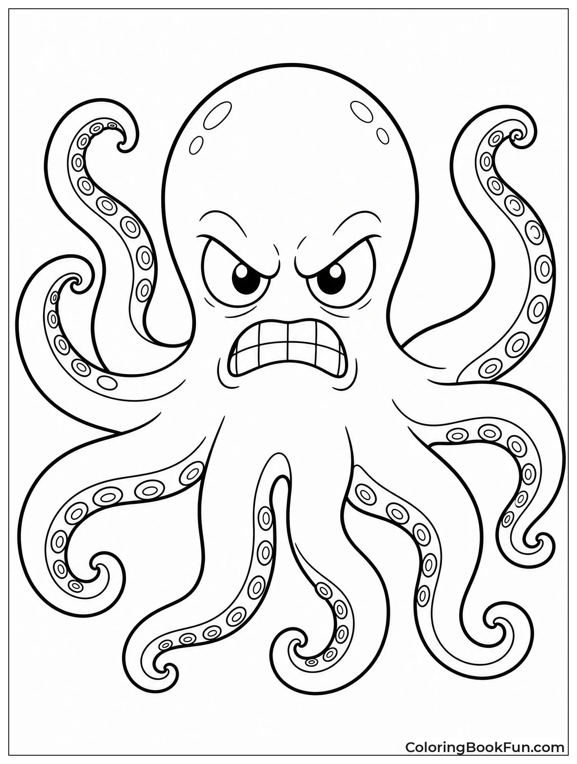 Angry Cartoon Octopus Frowning