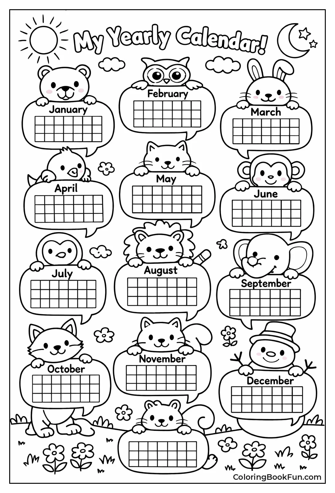 Animals Hold Monthly Calendar Bubbles