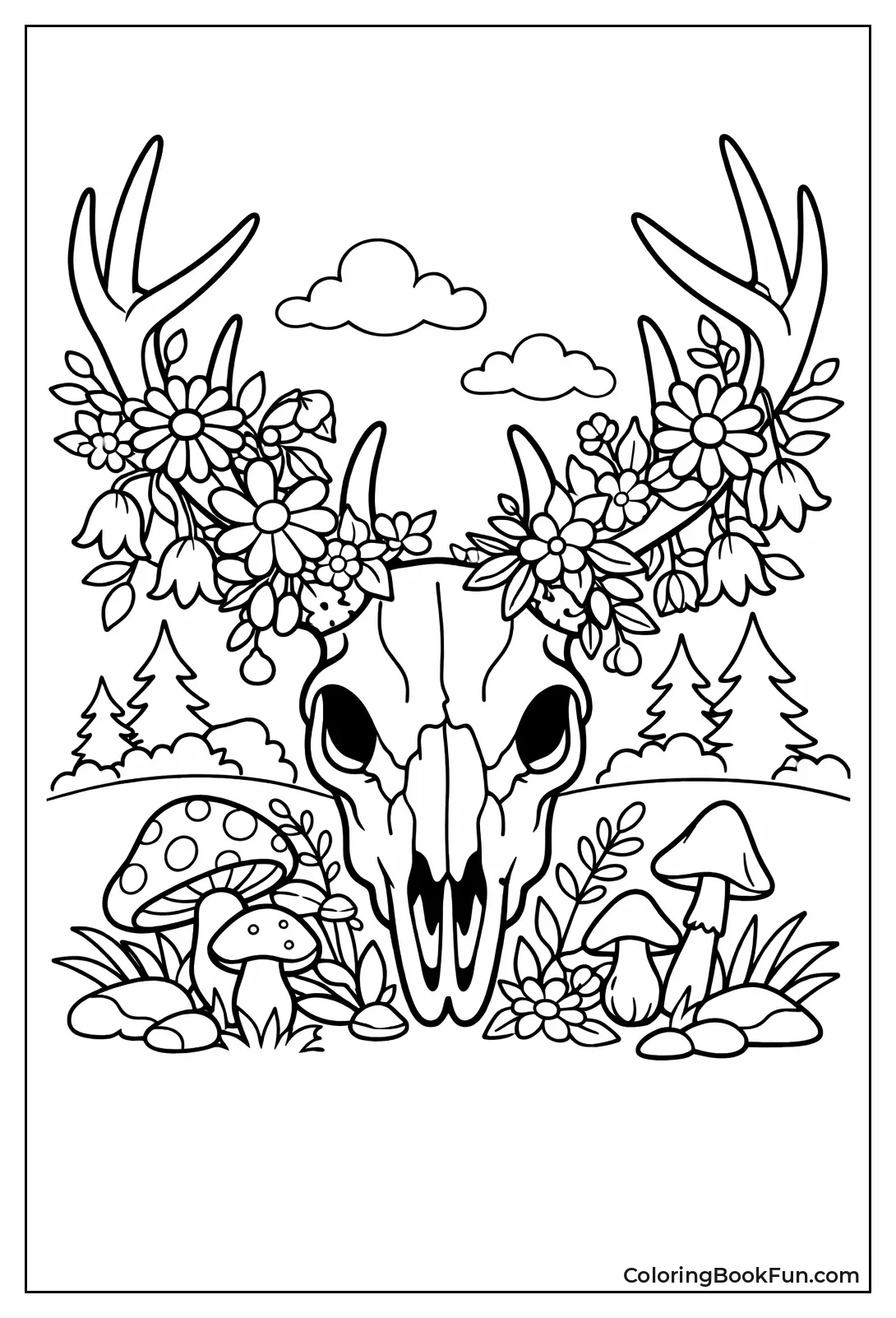 Deer Skull Adorned with Flowers