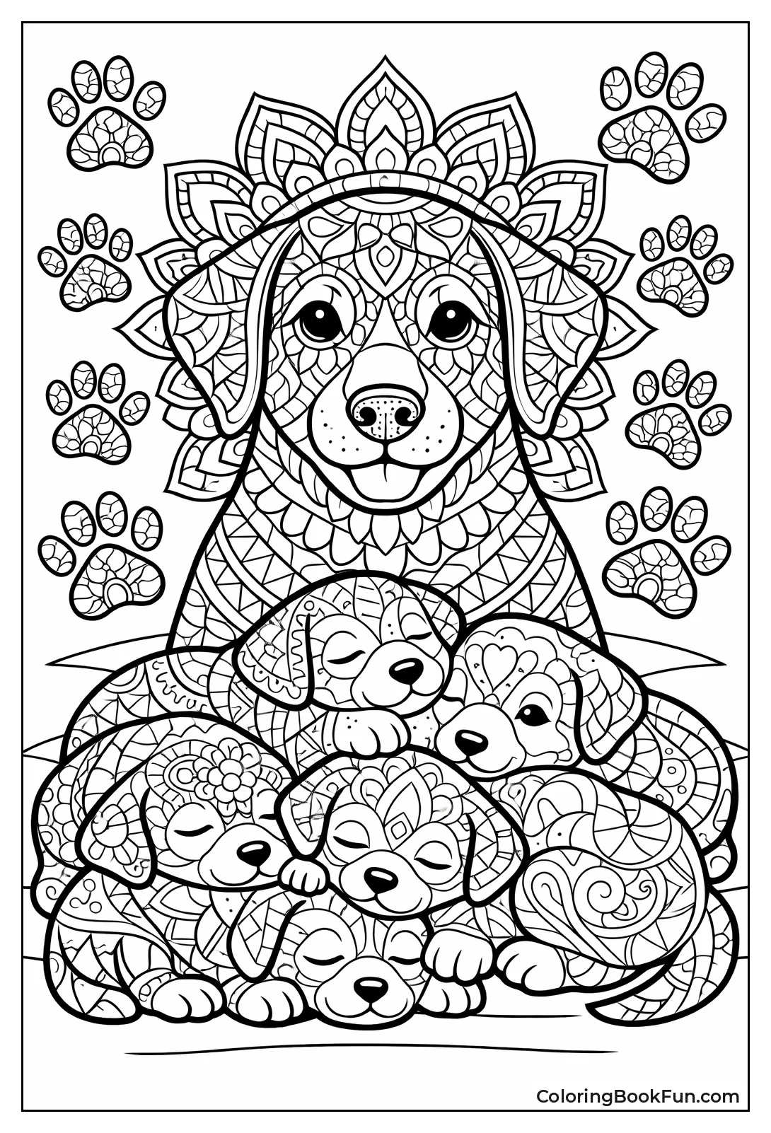 Dog Surrounded by Paw Prints