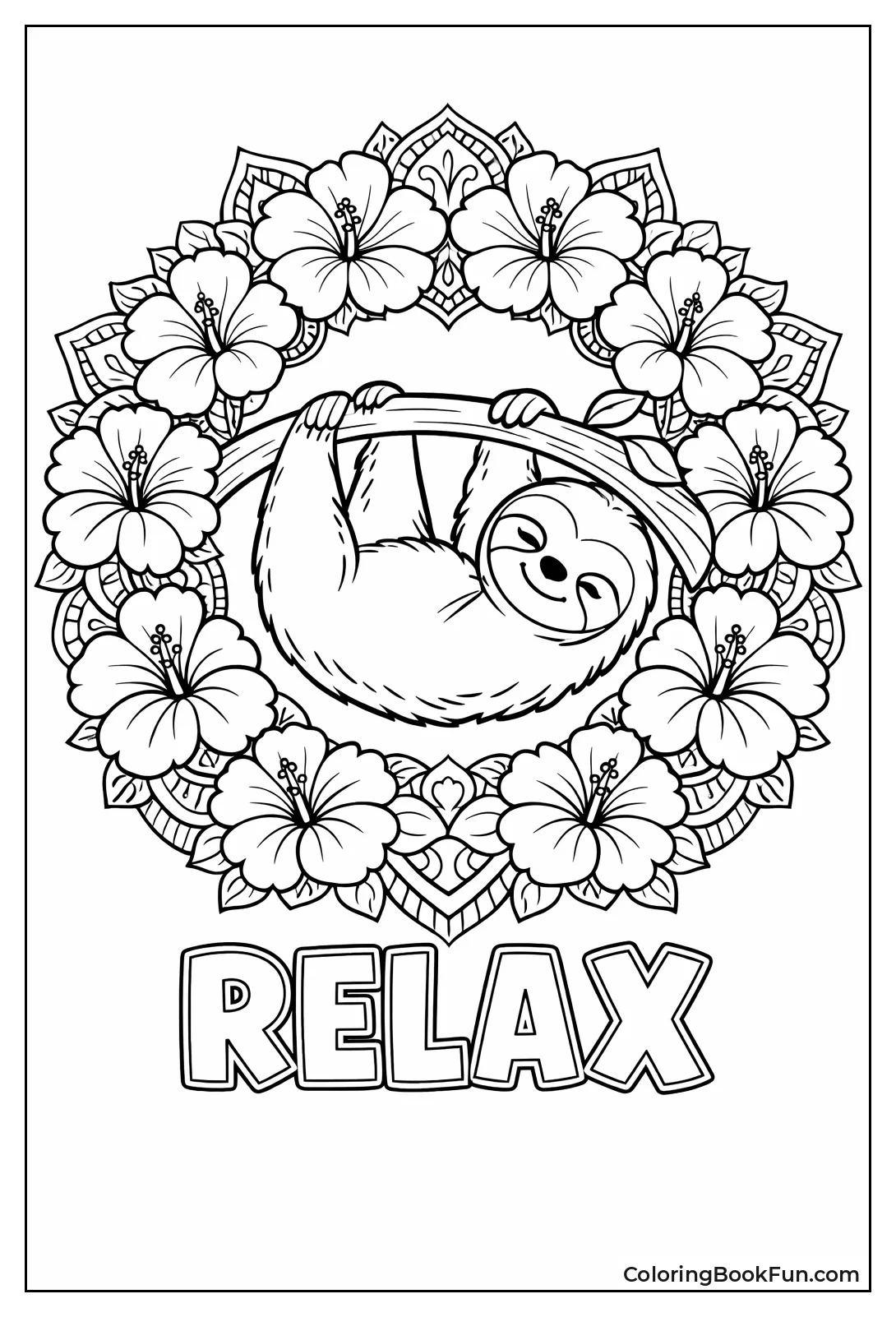 Sloth Hanging from Hibiscus Branch