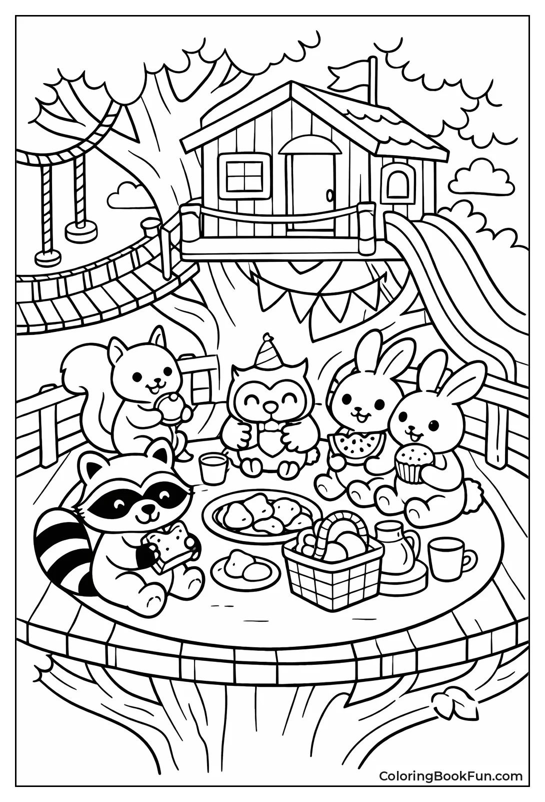 Animals Picnic in Treehouse