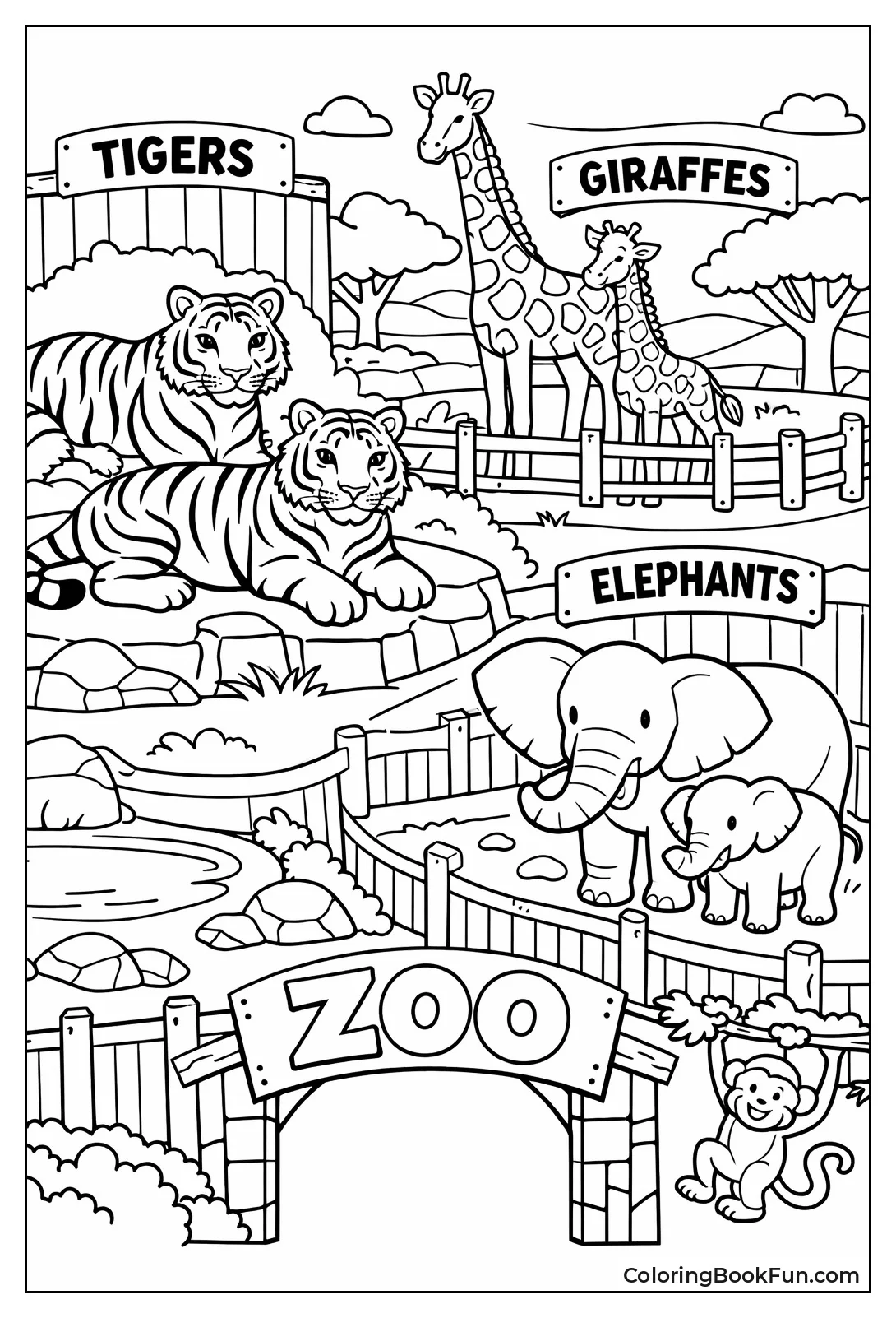 Tigers Giraffes in Enclosures