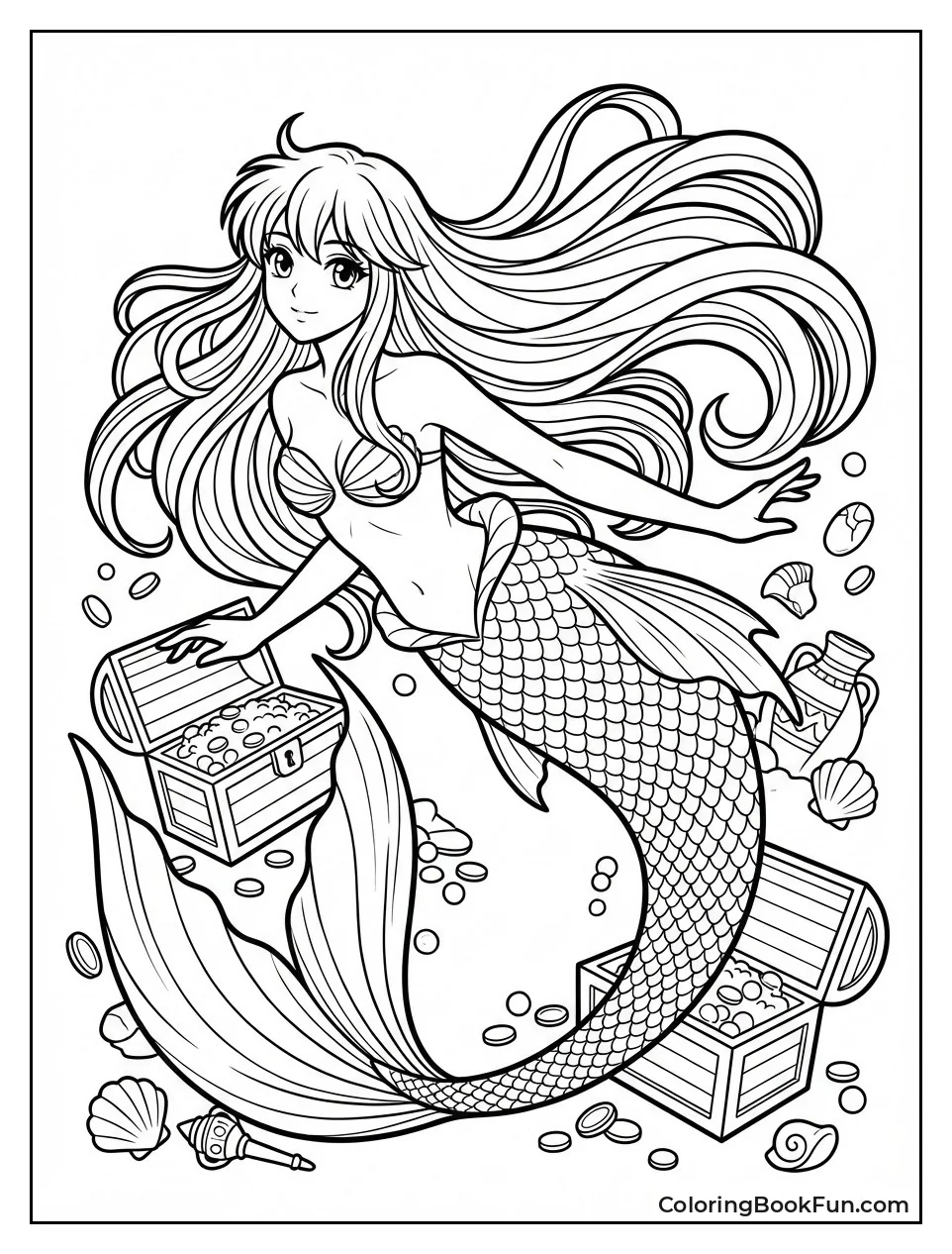 Anime Ariel Poses with Treasures