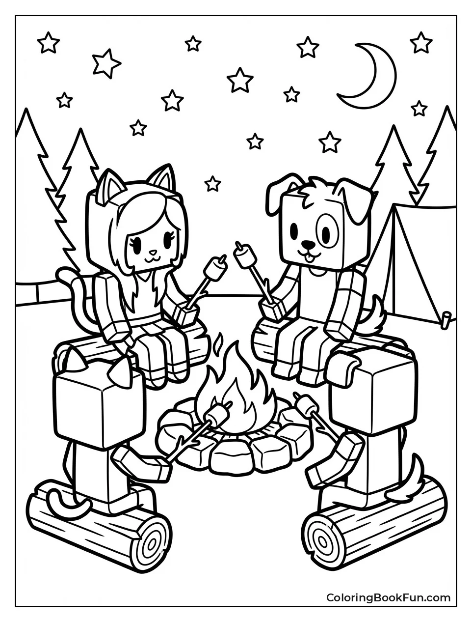 Friends Roast Marshmallows at Campfire