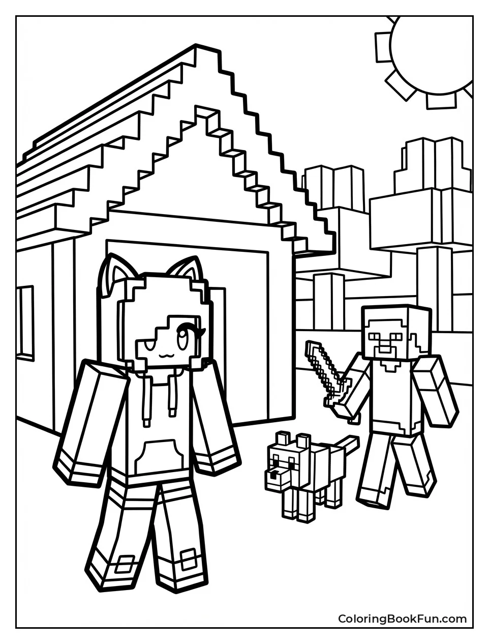 Blocky Minecraft Adventure Scene