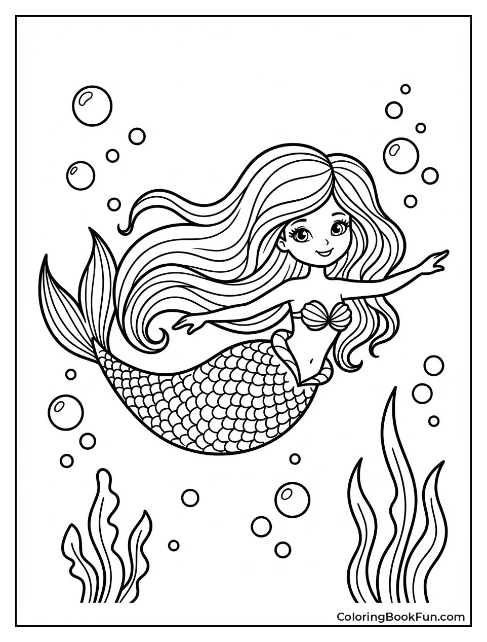 Ariel Swimming with Flowing Hair