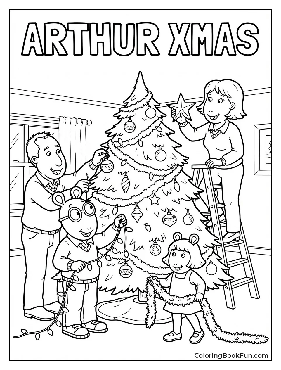 Family Decorates Christmas Tree