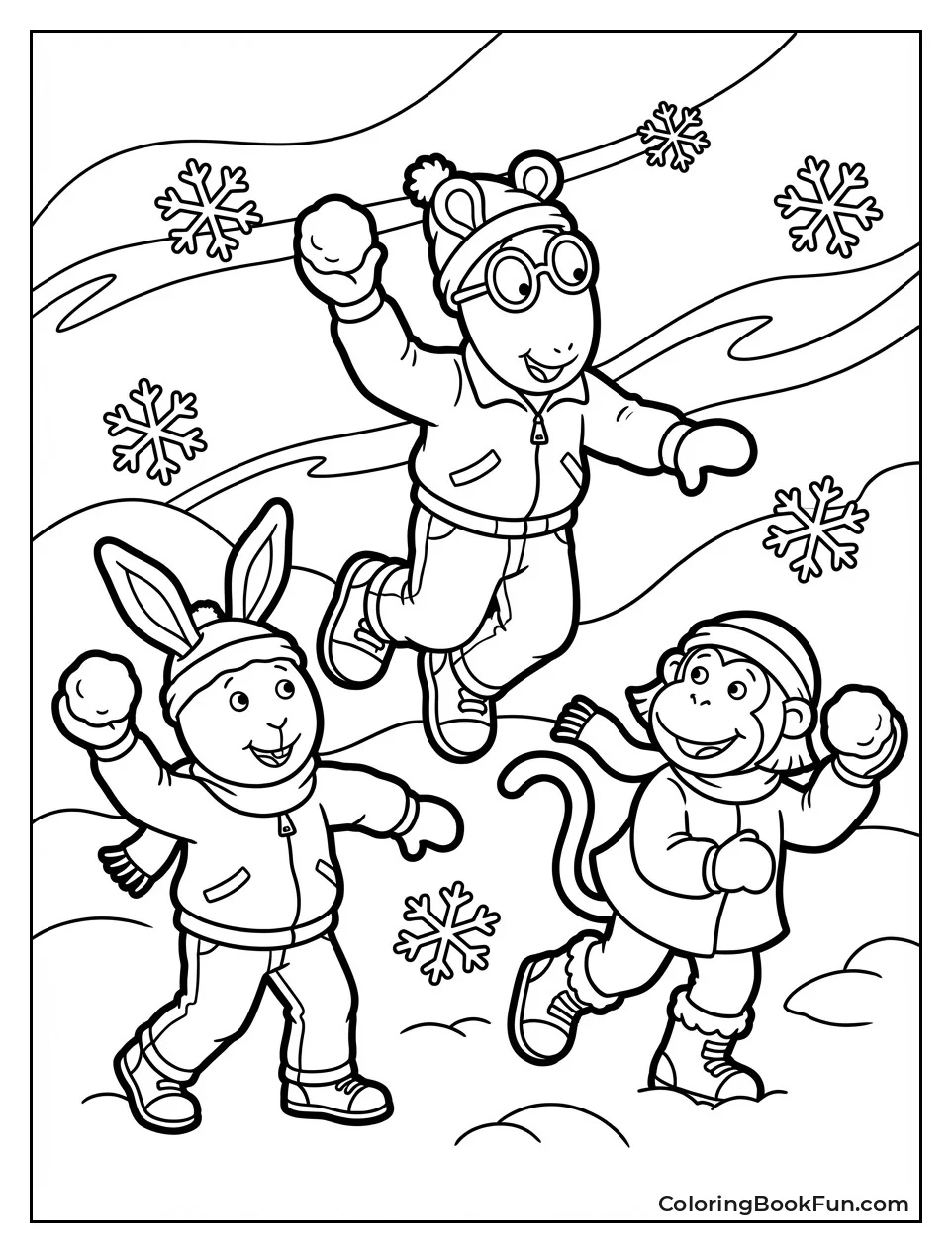 Friends Throw Snowballs Happily