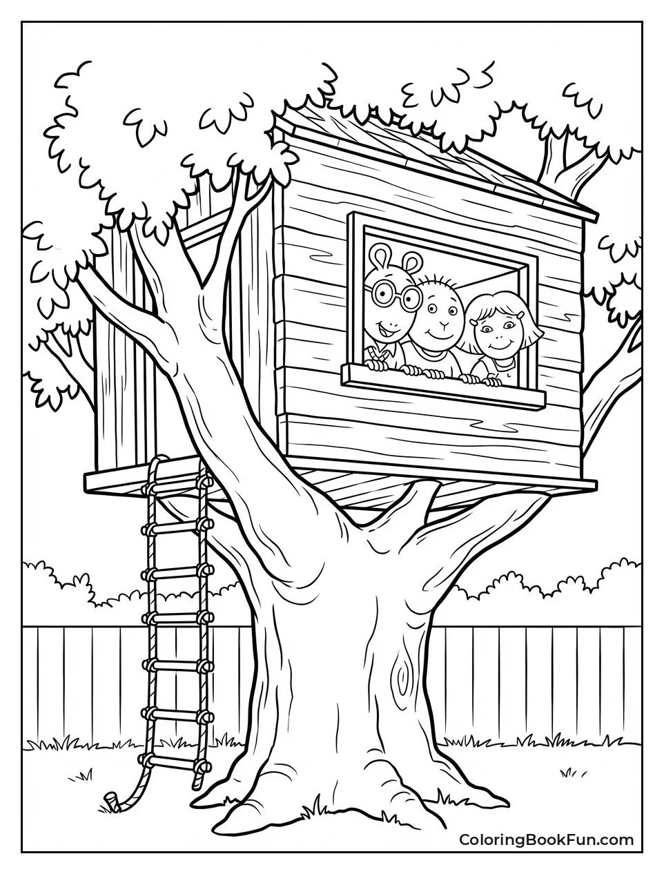 Friends Peek from Treehouse