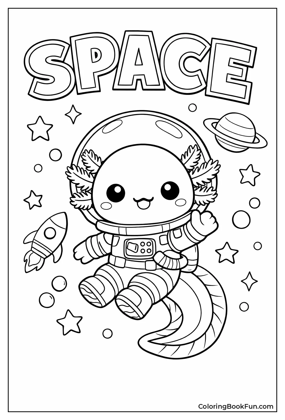 Astronaut Axolotl Floats in Space