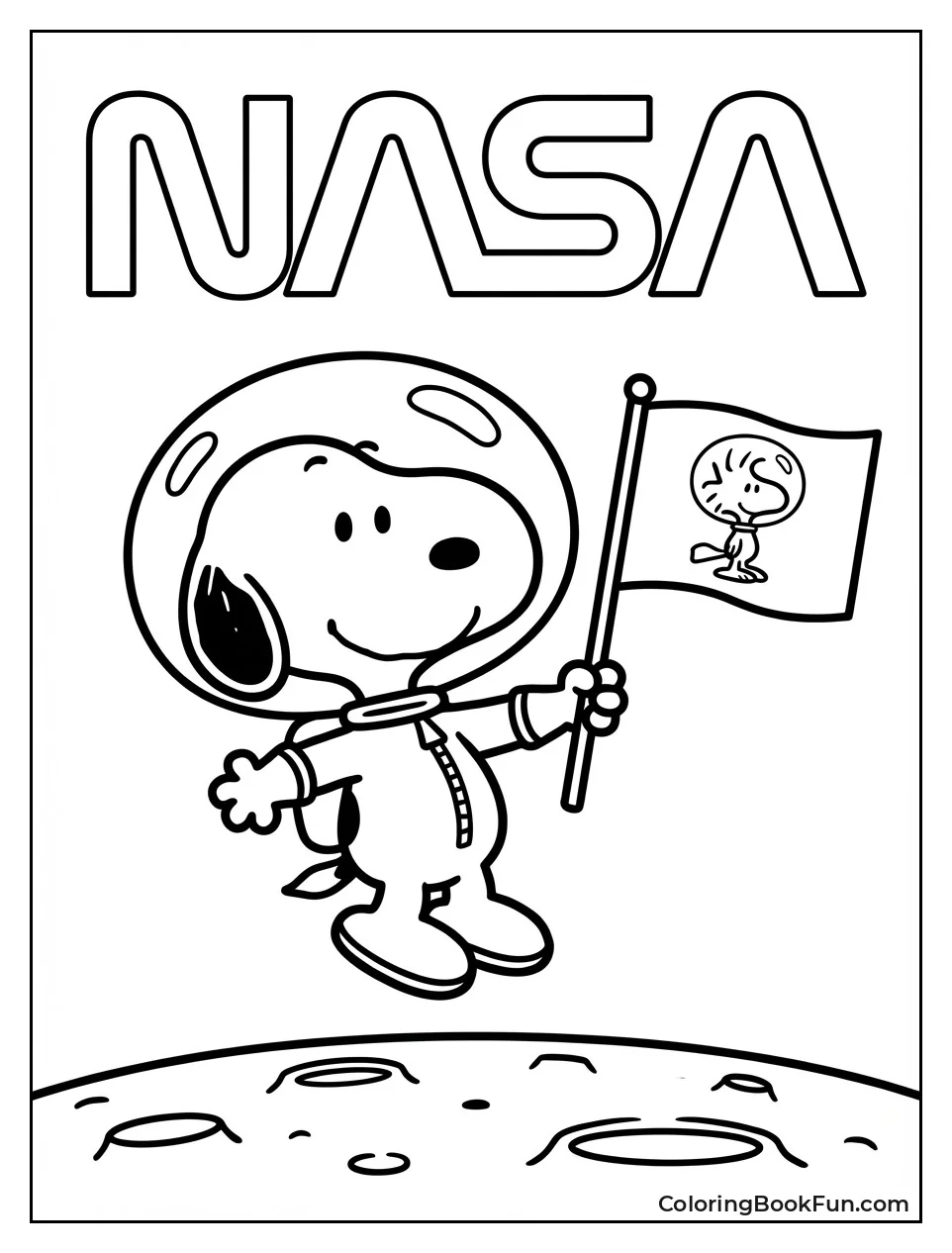 Astronaut Snoopy Plants Flag